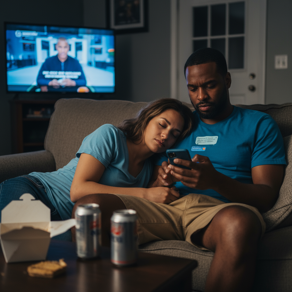 Man cheating on girlfriend, showing common relationship lies and tricks